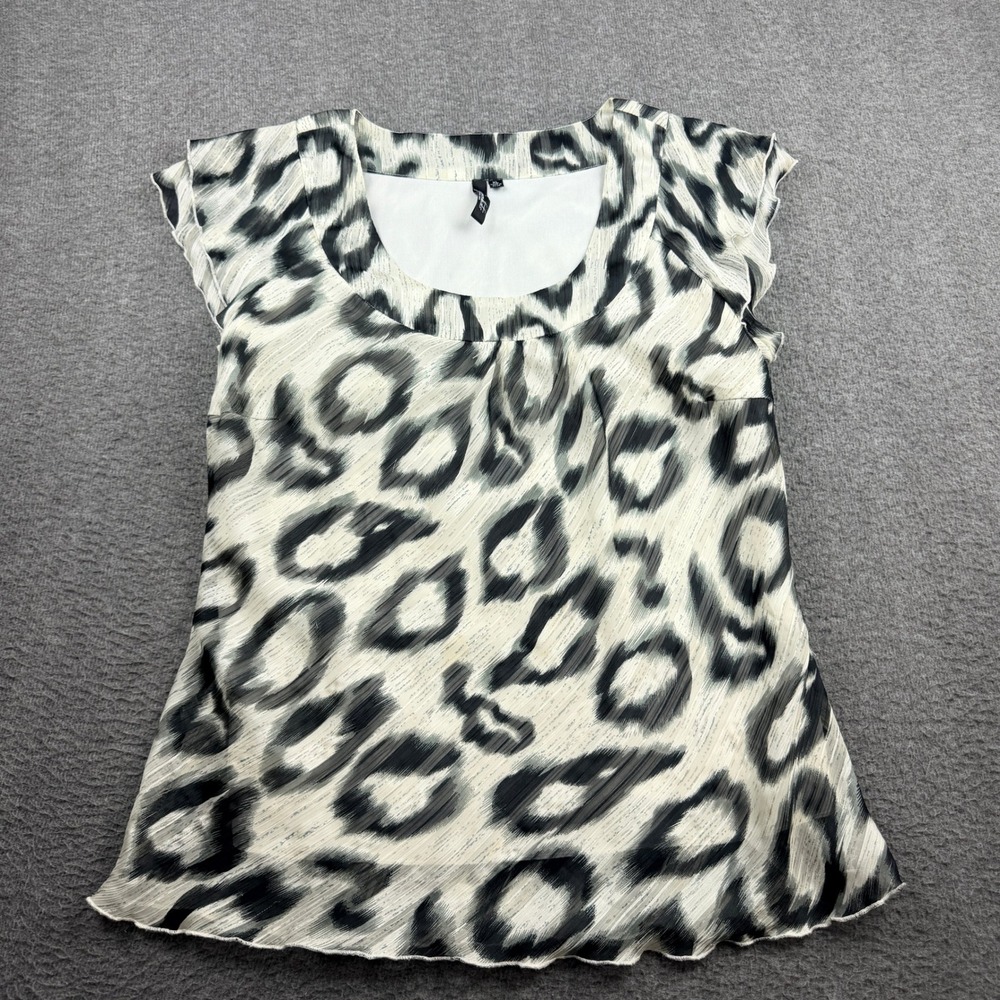 Essentials by‎ Milano Blouse Women's XL Leopard Print Cap Sleeve Scoop Neck